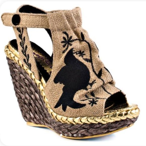 Irregular Choice Shoes - NEW Irregular Choice | Kupcake Natural Shoes | Burlap Bird Print | 40.5 / 9.5